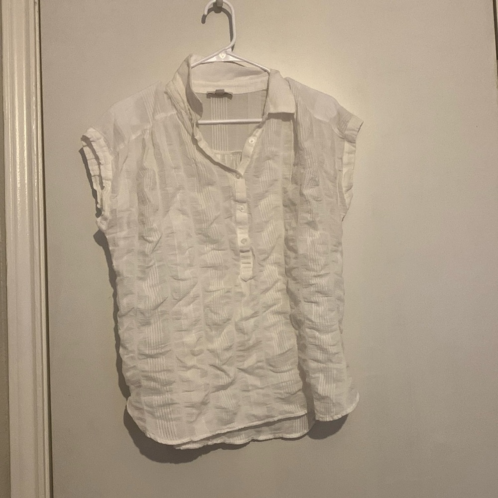 Loft White Short Sleeve Button Up Blouse Size Medium